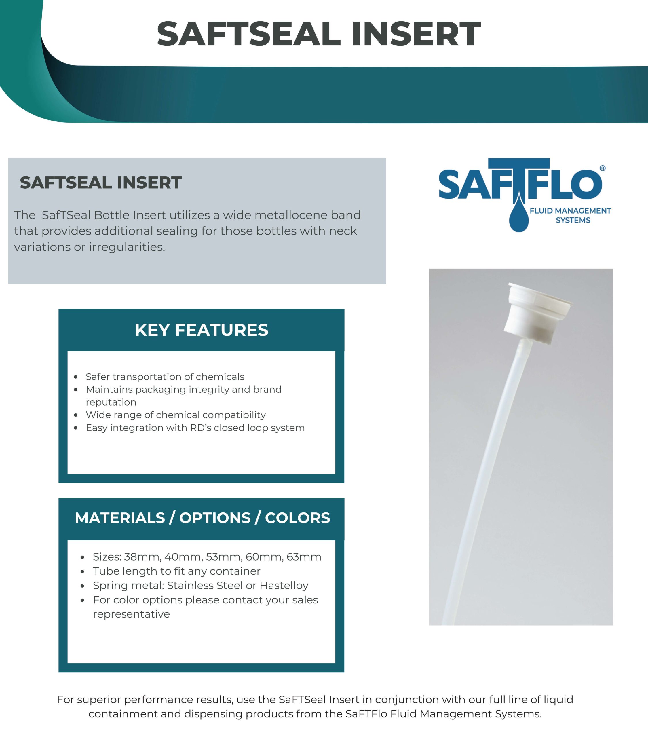 SaFTFlo Fluid Management Systems SaFTSeal Bottle Insert RD Industries